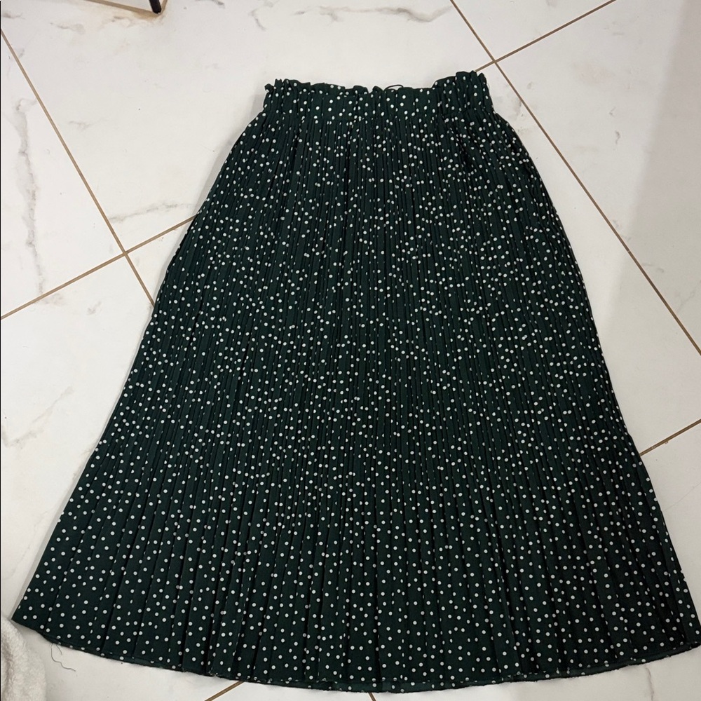 Chic Dark Green Polka Dot A-Line Skirt